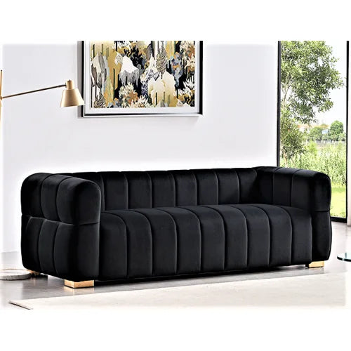 Velvet Convertible Sofa Set with Tufted Low Back Design Modern 3 Seater for Living Rooms 89 Inch Wide Easy Assembly