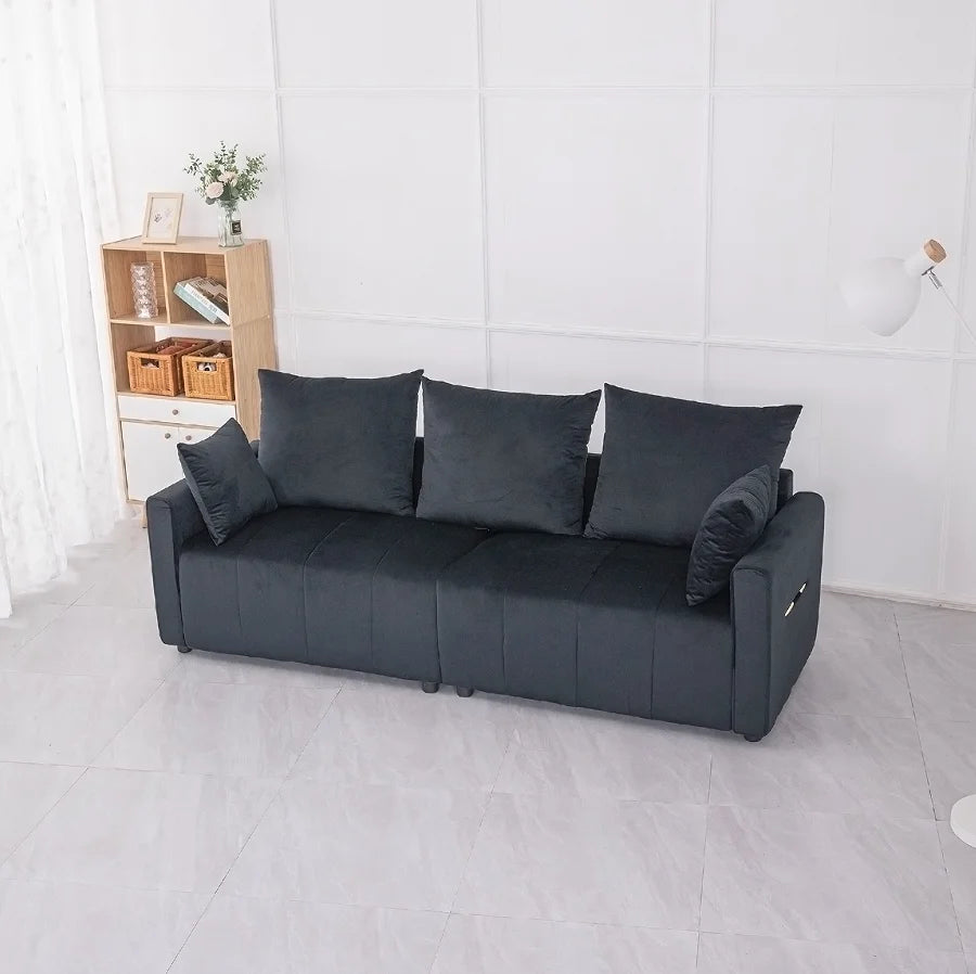 Velvet Modern Convertible 2-Seater Sofa Set Black Two-Tone Sofa Bed with Contemporary Design for Hotel Apartment Villa Use