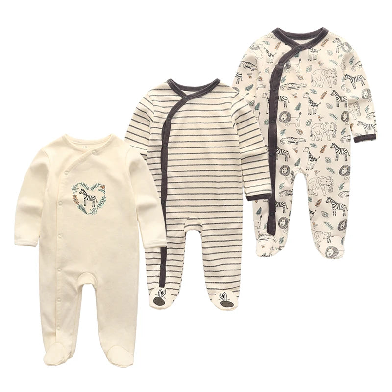 Cotton Baby Girl Clothes 3Pieces Cartoon New Born Baby Boy Clothes Sets Long Sleeve Autumn Footie Jumpsuits Zipper Spring Bebes