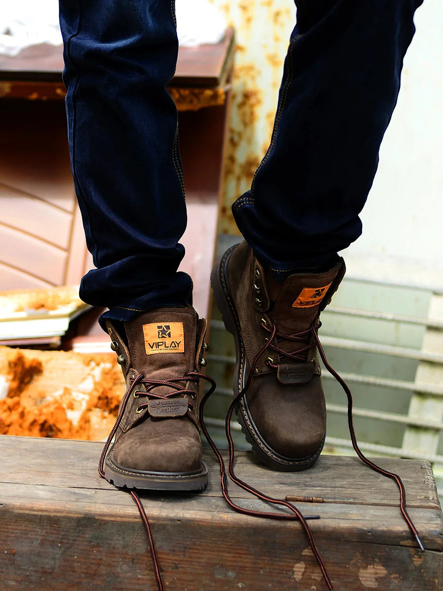 Men's Genuine Leather Boots  Classic Outdoor Boots  Casual Shoes Ankle Motorcycle Boots  Antislip Comfy Shoes Western Style