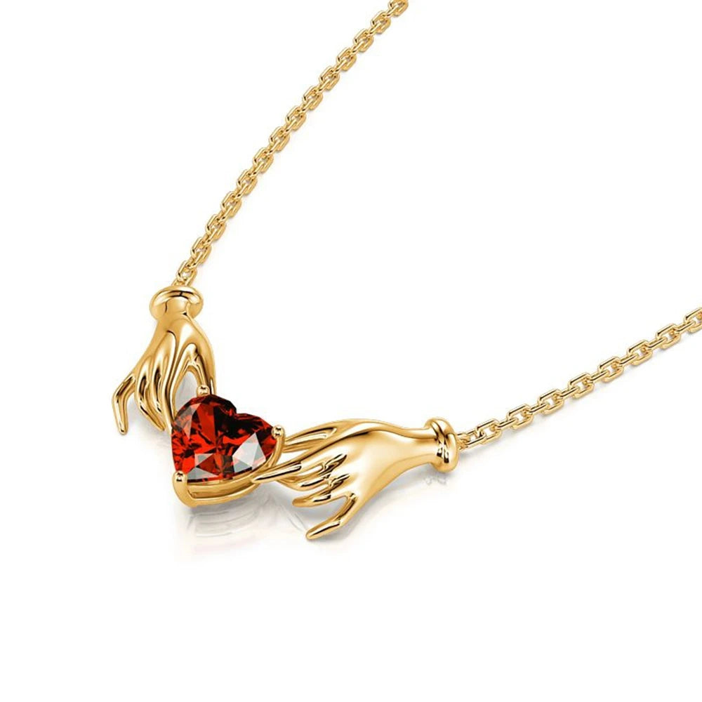 Necklace for Women Exquisite Women's Red Crystal Heart Pendant Necklace Romantic Ladies Anniversary Gift Personality Jewelry