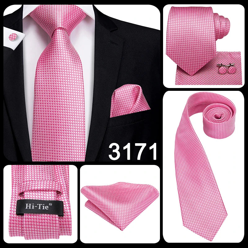 Hi-Tie Silk Men Tie Peach Pink Floral Wedding Necktie for Men Luxury Necktie Handkerchief Cufflink Fashion Design Business