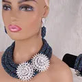 Dudo Jewellery Set 25mm Coral Flowers 18 Inches Necklace 8 Inches Bracelet with Earrings African beads Nigerian Wedding New