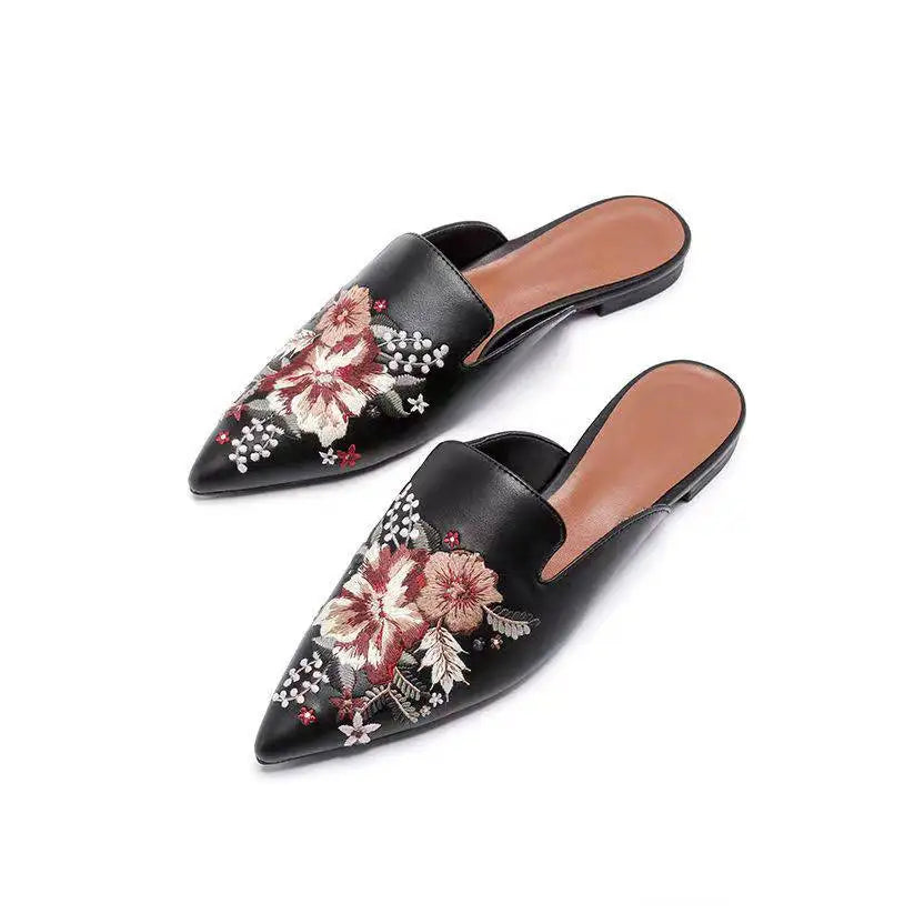 New Women Slippers Pointed Toe Rubber Metal Chains Flat Slide Footwear Fashion Casual Mule Shoes Big Size 41 42 Zapatos De Mujer
