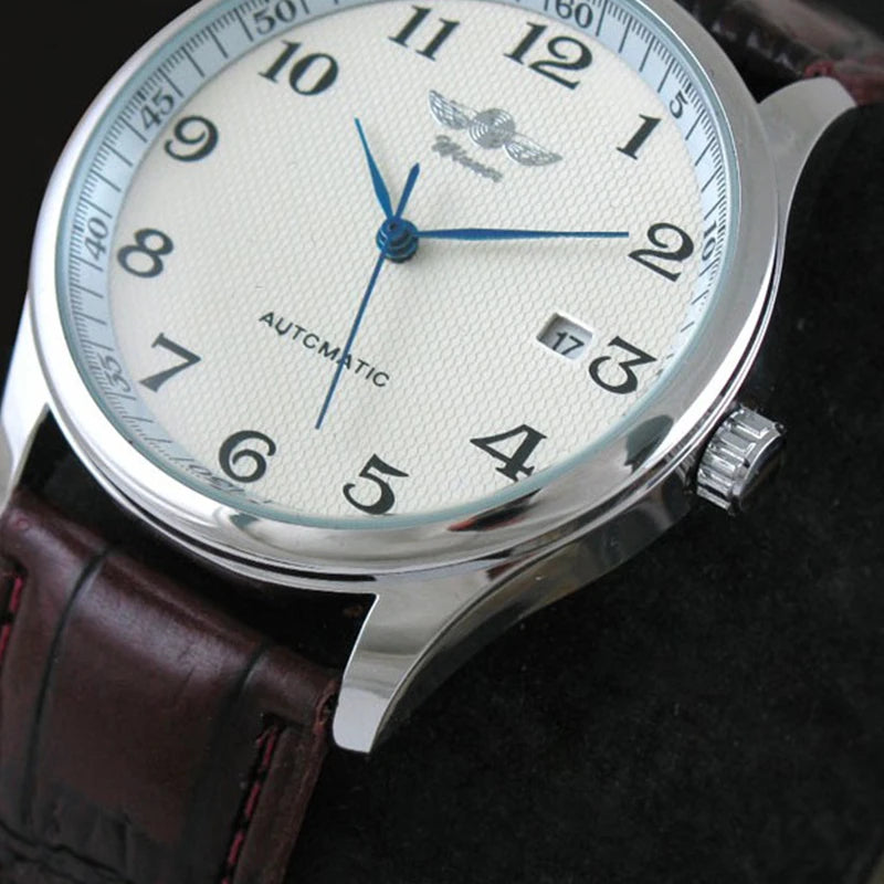 Simple Mechanical Wristwatch with Automatic Date Leather Strap 2021 New Dropshipping Best Selling Watch Механические мужские час