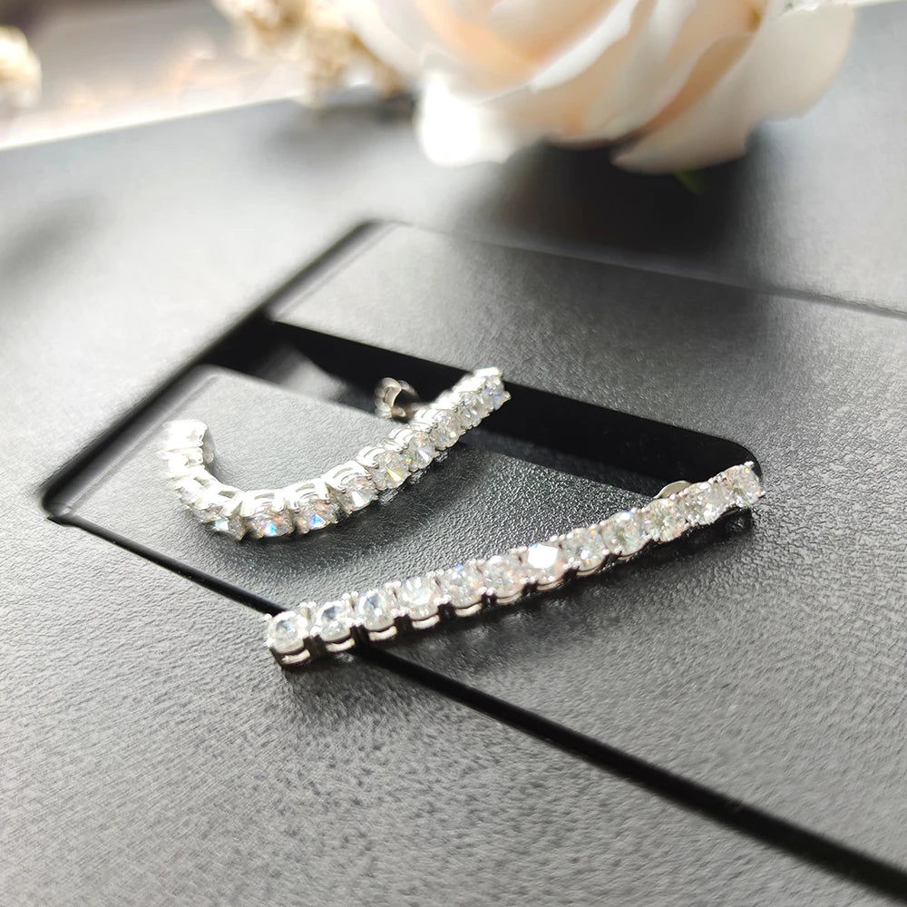 Real Sterling Silver 3mm Round Cubic Zirconia 38mm Height Dangle Design Solid 925 Metal Jewelry Tennis Earrings