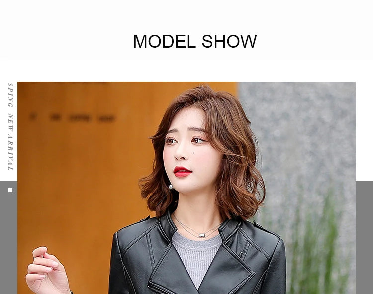M-5XL New Women Leather Jacket Spring 2025 Fashion Solid Color Slim Short Sheepskin Coat Moto&Biker Style Tops Outerwear Female