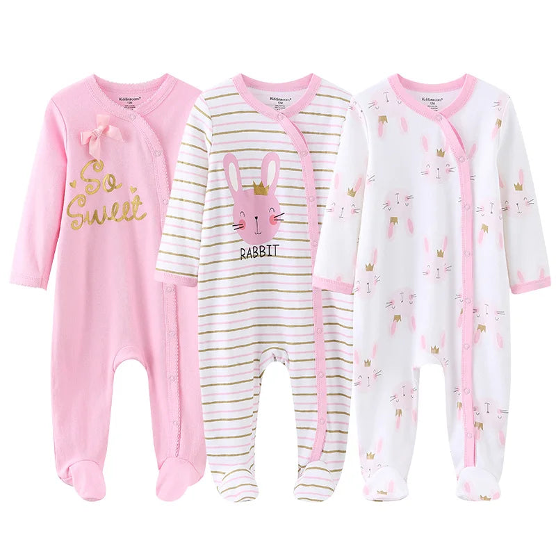 Cotton Baby Girl Clothes 3Pieces Cartoon New Born Baby Boy Clothes Sets Long Sleeve Autumn Footie Jumpsuits Zipper Spring Bebes