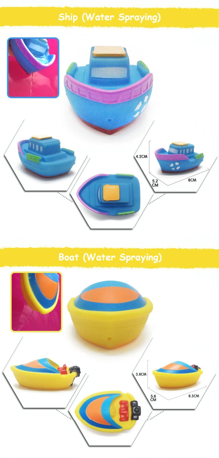 Bath Toy Swimming Water Toys Cartoon Soft Rubber Car Boat Plane Float Squeeze Sound Water Spray Kids Water Play Toys Gifts