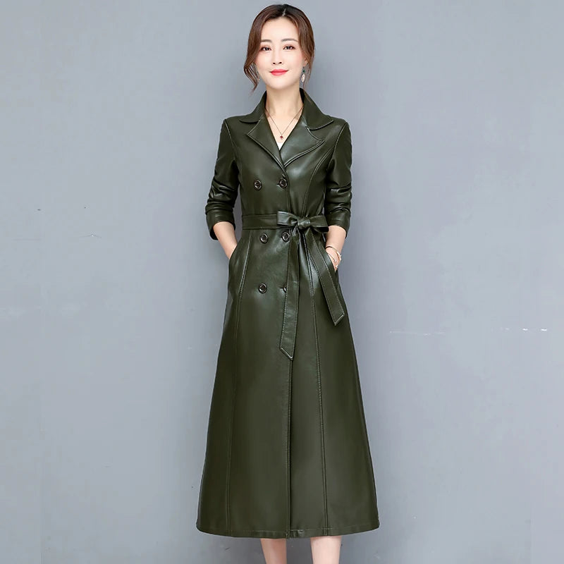 M-7XL New Women Sheepskin Coat Spring Autumn 2025 Fashion Double Breasted Long Jacket Sheep Leather Overcoat Suede Outerwear