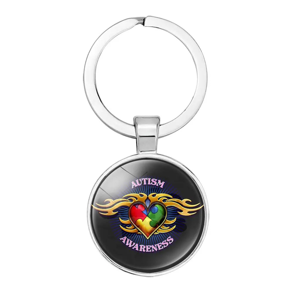 AUTISM Awareness Children Keychain For Boy Girls Glass Pendant Keyring Mom Key chain Accessories Gift