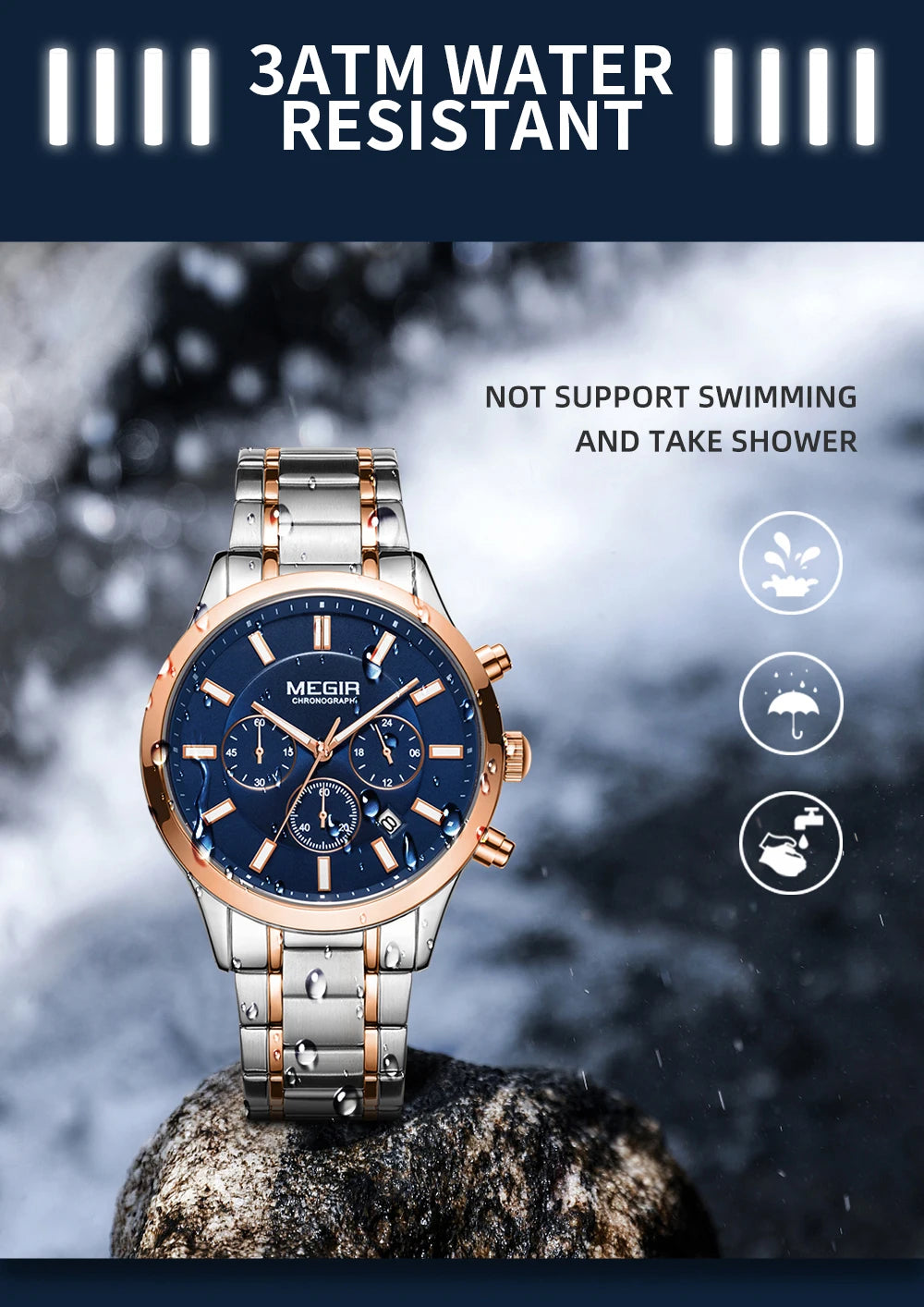 MEGIR Watches for Men 2021 New Chronograph Quartz Watch Luxury Stainless Steel Wristwatch Man Relogios Masculino часы мужские