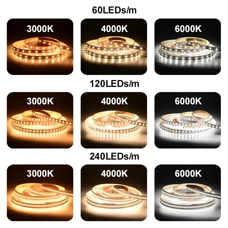 UL Listed 2835 LED Strip Light 120 240 LEDs/m 16.4ft Flexible Ribbon Led Tape RA90 SMD2835 Led Lights 3000K-6000K DC12V 24V