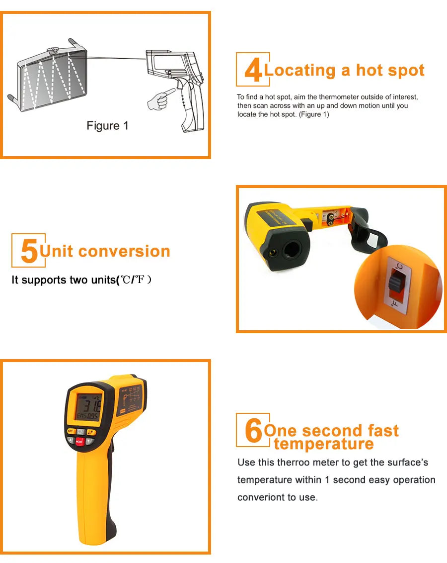 RZ Infrared Thermometer Non-Contact Temperature Meter Gun Handheld Digital LCD Industrial Outdoor Laser Pyrometer IR Thermometer