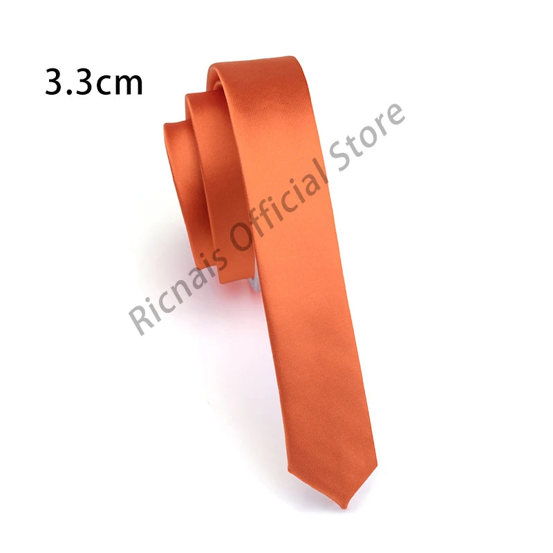 Ricnais Fashion 3.3cm Slim Silk Tie Red Green Solid Skinny Necktie For Men Party Wedding Casual Neck Ties Accessories Gifts