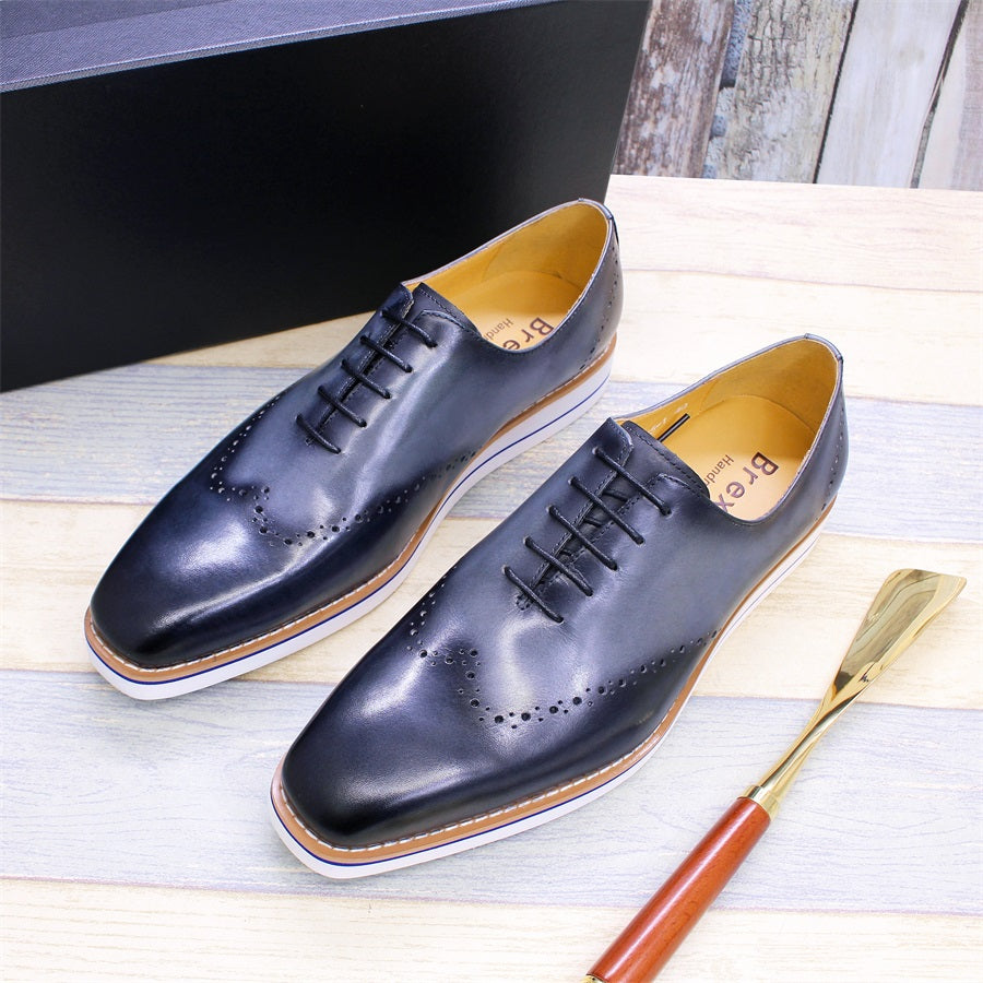 Genuine Leather Men's Casual Shoes Comfortable Lace-Up Brogue Handmade Flat Shoes Office Party Dating Formal Dress Men's Shoes