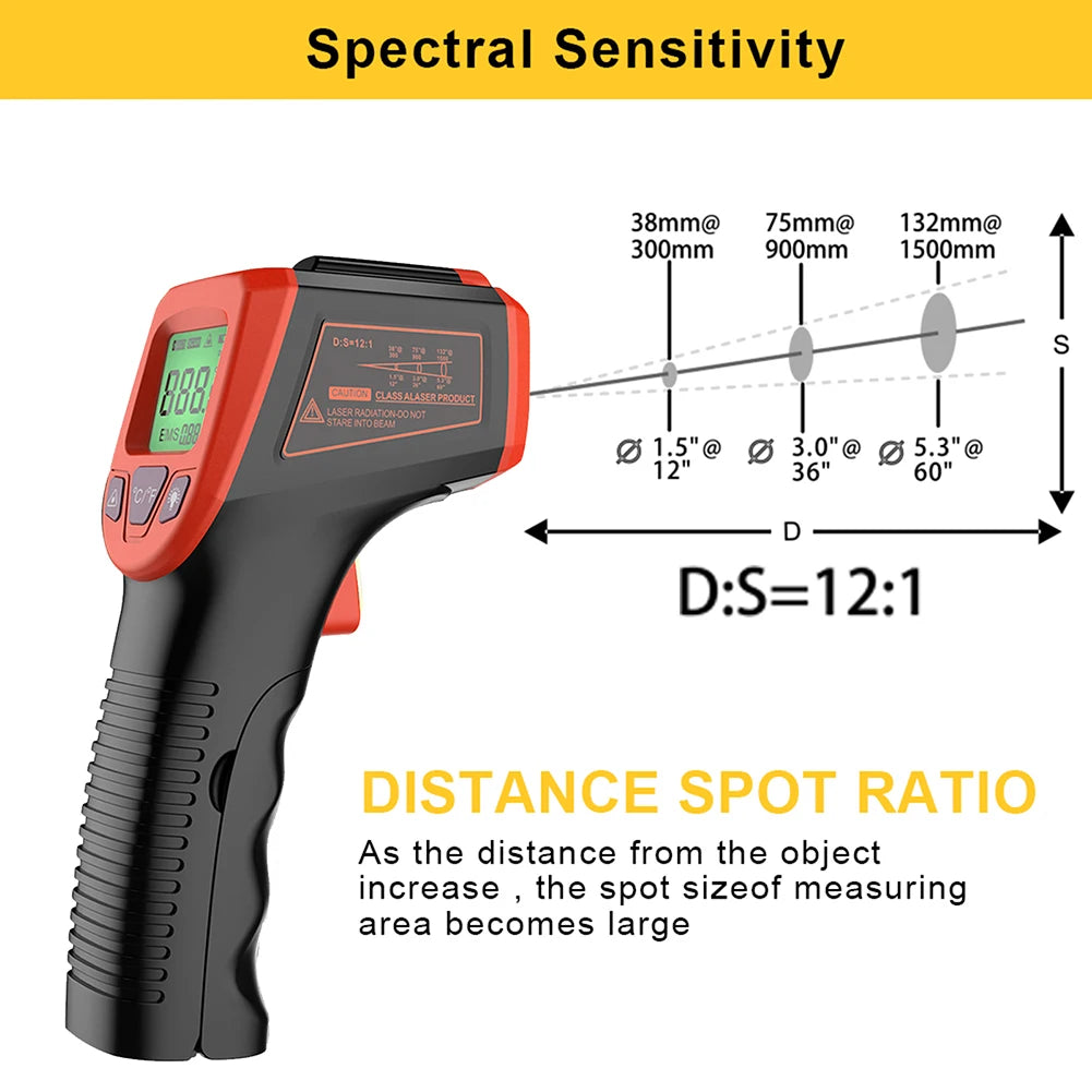 Digital Infrared Thermometer Non-Contact Pyrometer High Temperature Gun -50~600℃/-58~1112℉ Laser-Pointer Infrared IR Thermometer