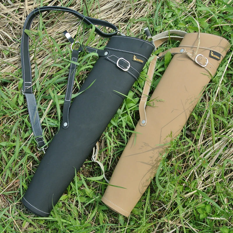 Archery Hunting  52*13cm Pure Leather Arrow Quiver in Black/Yellow Color Shoulder-back Design Arrow Bag waist collapse Bag