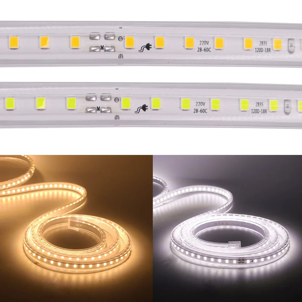 LED Strip Light 220V Flexible LED Tape SMD2835 120 LED Waterproof LED Ribbon with EU Switch Plug for Home Decoration