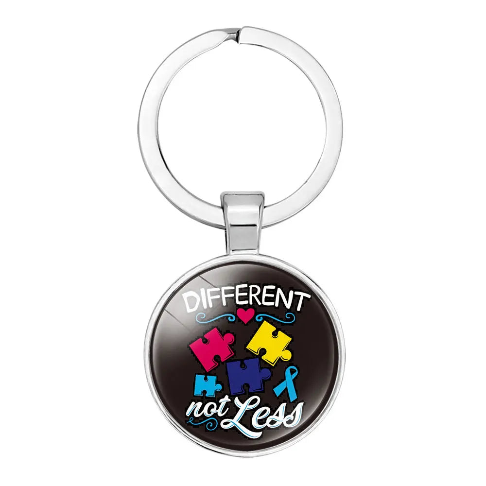 AUTISM Awareness Children Keychain For Boy Girls Glass Pendant Keyring Mom Key chain Accessories Gift