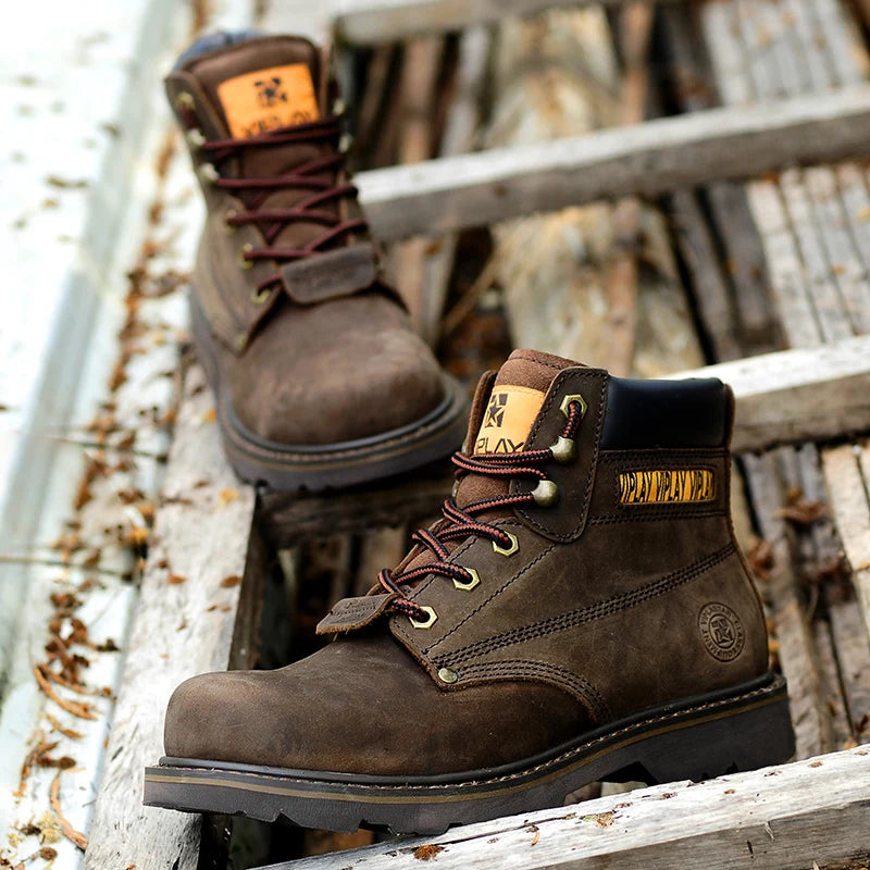 Men's Genuine Leather Boots  Classic Outdoor Boots  Casual Shoes Ankle Motorcycle Boots  Antislip Comfy Shoes Western Style