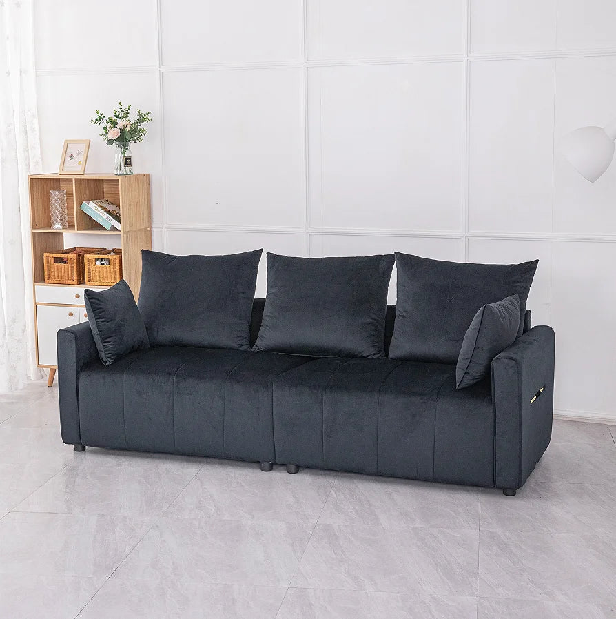 Velvet Modern Convertible 2-Seater Sofa Set Black Two-Tone Sofa Bed with Contemporary Design for Hotel Apartment Villa Use