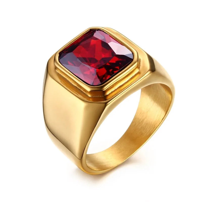 Vnox Stylish Square Natural Stone Signet Rings for Men, Stainless Steel Metal Finger Ring Party Gift Jewelry
