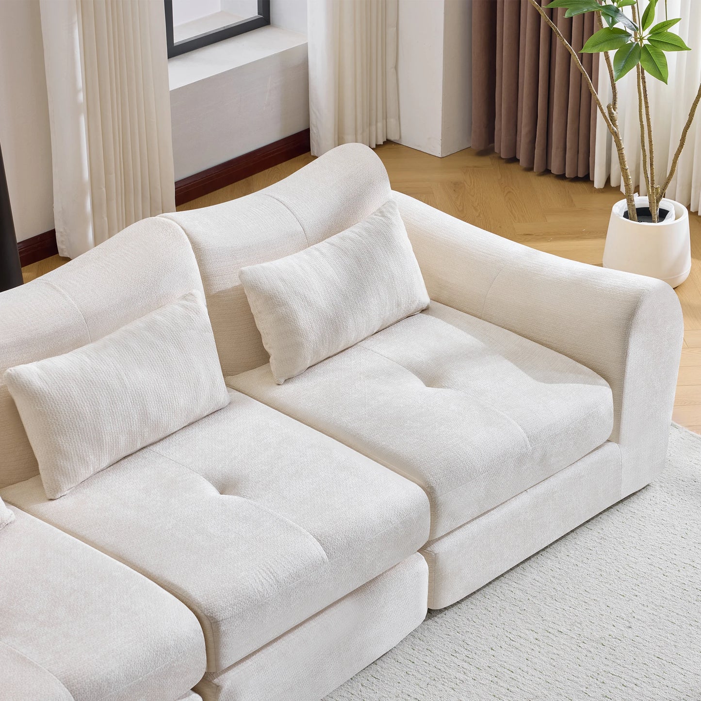 Modular Chenille Square Sofa Set Convertible Folding Sofa Bed Sectional Cushioned Sofa for Apartment & Hotel Living Rooms