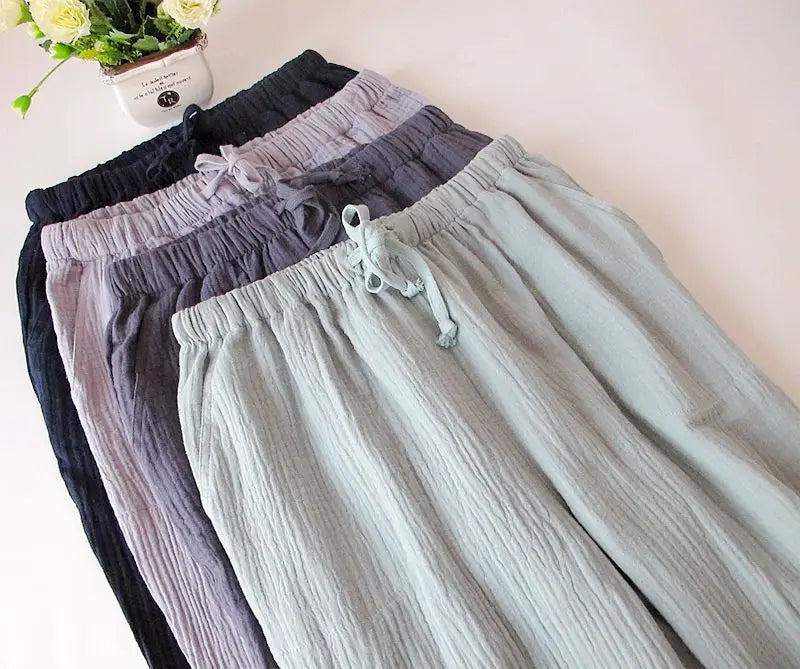 100% Gauze Cotton Home Drawstring Trousers Loose Sleeping Trousers Home Pants For Couples Pajama Pants Sleepwear Women 4 Season