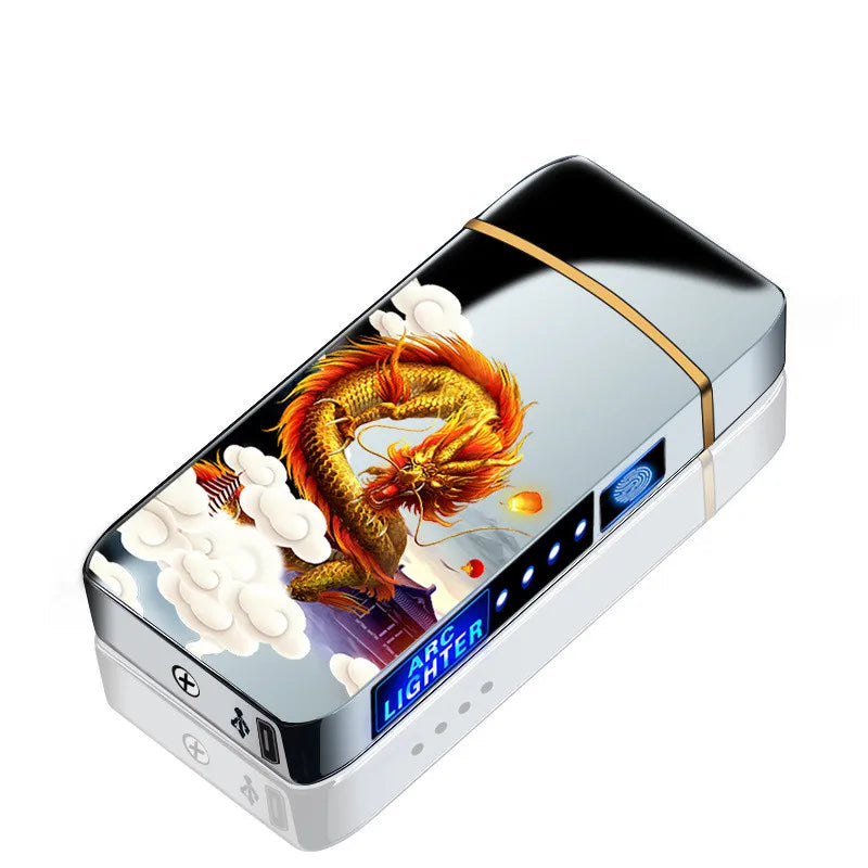 Windproof Electric Metal Lighter Double Arc Plasma Rechargeable USB Lighter Touch Induction Smoking Lighter Men's Gadgets