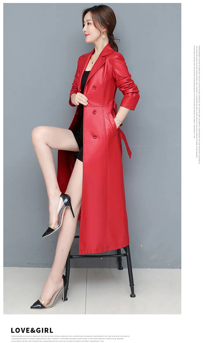 M-7XL New Women Sheepskin Coat Spring Autumn 2025 Fashion Double Breasted Long Jacket Sheep Leather Overcoat Suede Outerwear