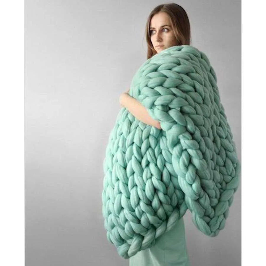 WOSTAR Chunky merino wool blanket thick large yarn roving knitted blanket winter warm plaid throw blankets sofa bed blanket