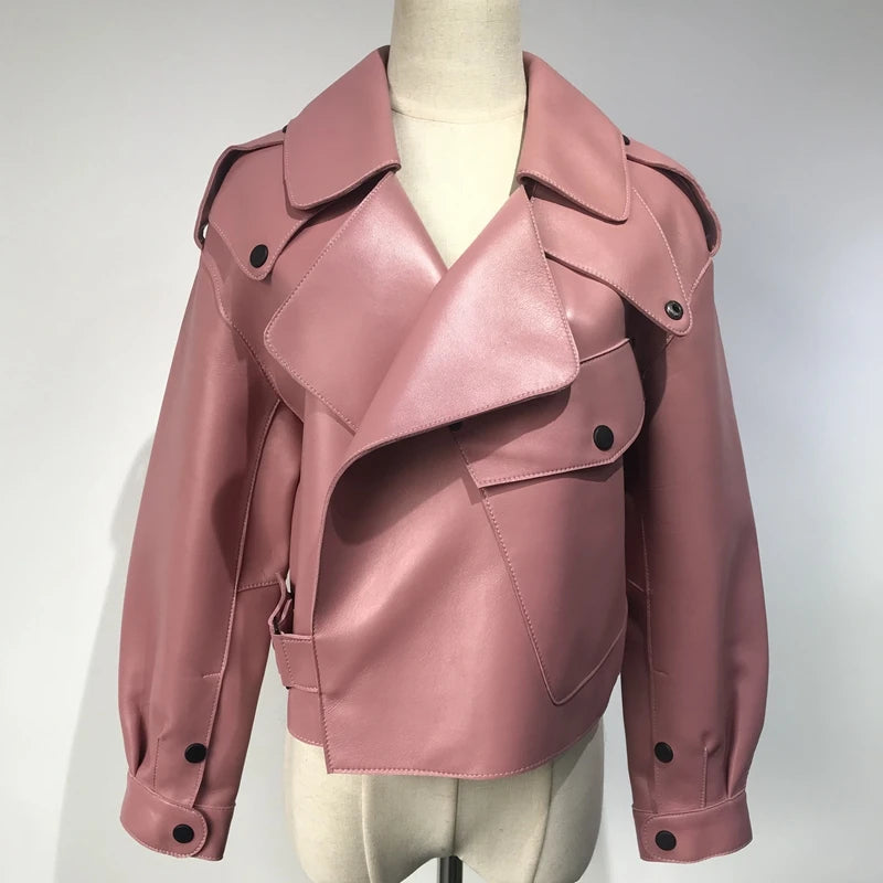 Pink Java QC20003   new arrival real leather jacket  women coat genuine sheep leather coat luxury fashion hot sale dress