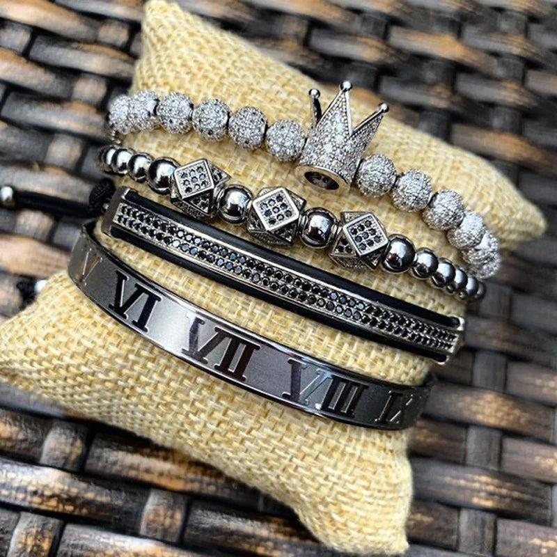 Men Bracelet jewelry 4pcs/set crown charms Macrame beads Bracelets Braiding Man Luxury Jewelry for women bracelet gift
