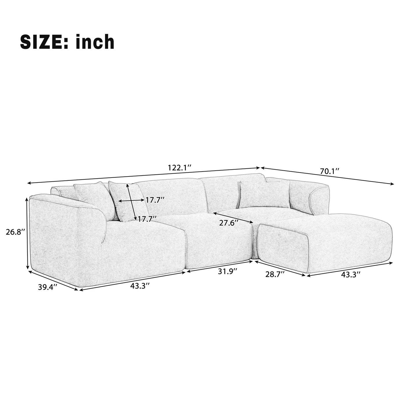 Luxury Living Room L-Shaped Modern Convertible Sofa Set 4-Seater Pure Sponge Seat Cushions Detachable Footstool for Hotel Bed