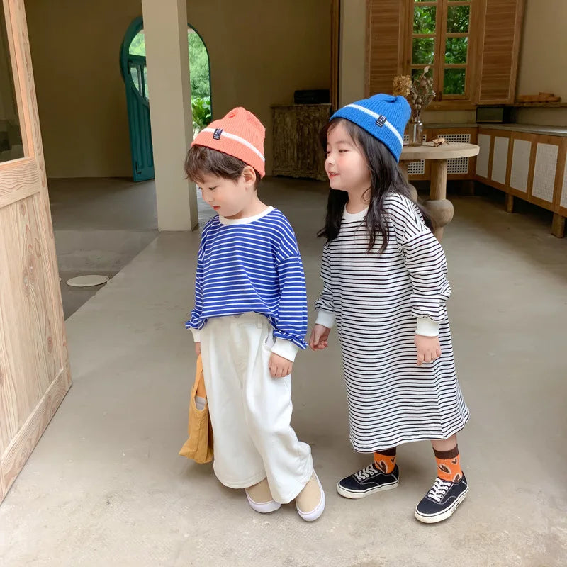 Kids Clothes Brother and Sister Hoodies Striped Girls Sweatshirts