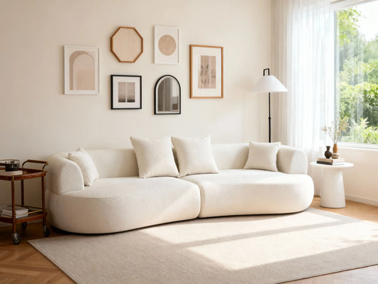 Modern White Sherpa Fabric Curved Sofa Set Convertible Adjustable Semi-Circular Boucle Bed Home Furniture for Hotel Apartment