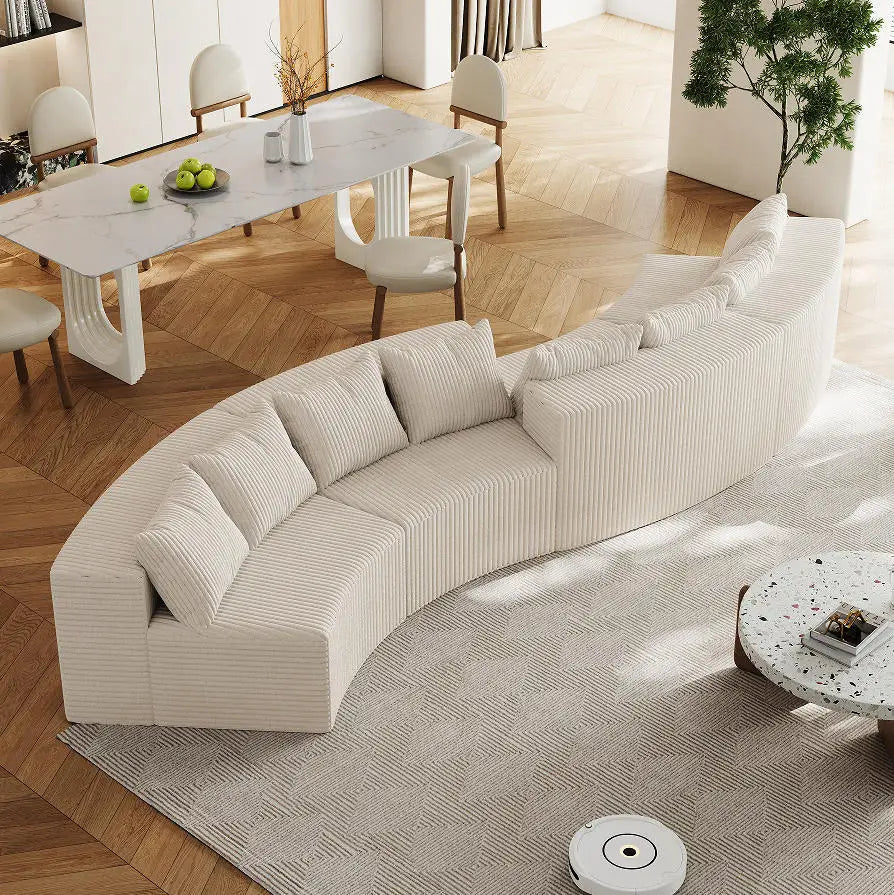 Modern Corduroy Curved Sectional Sofa Set with 8 Pillows Modular Semi-Circular Compression Sofa for Apartment & Hotel Bedroom