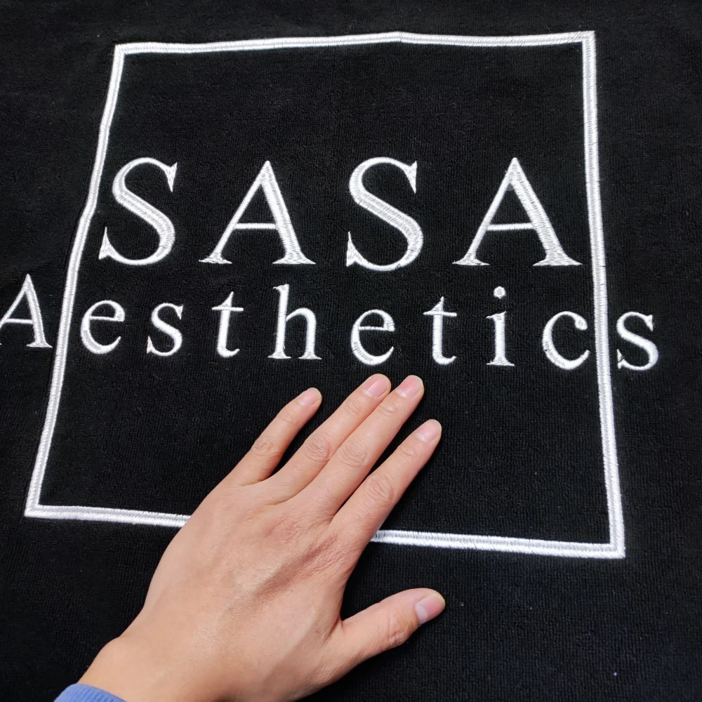 Black & White Cotton Bath & Hand Towels Custom Embroidery Logo Free Design Personalized for Hotels Resorts B&Bs Salons Spas Mass