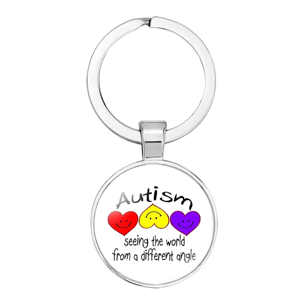 AUTISM Awareness Children Keychain For Boy Girls Glass Pendant Keyring Mom Key chain Accessories Gift