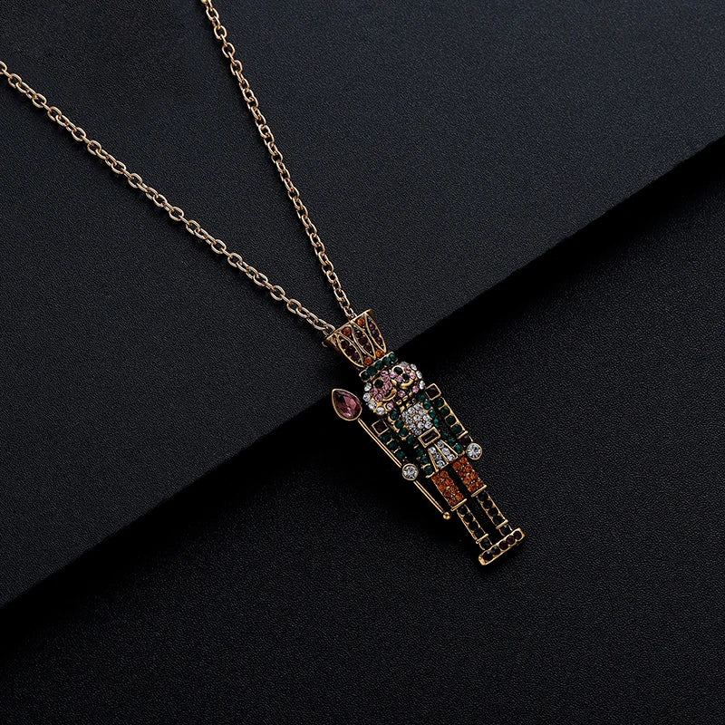Harong Nutcracker Ballet Necklace Classic Cute Inlay Zircon Pendant Necklace for Women Girl Jewelry Gifts