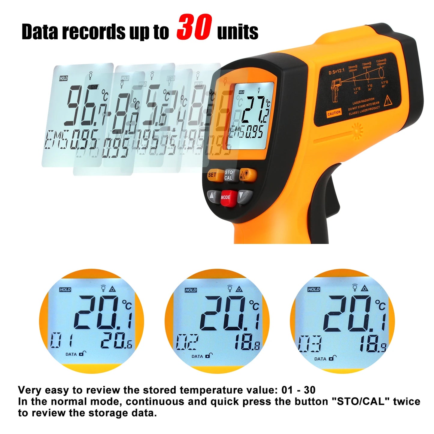 RZ Infrared Thermometer Non-Contact Temperature Meter Gun Handheld Digital LCD Industrial Outdoor Laser Pyrometer IR Thermometer