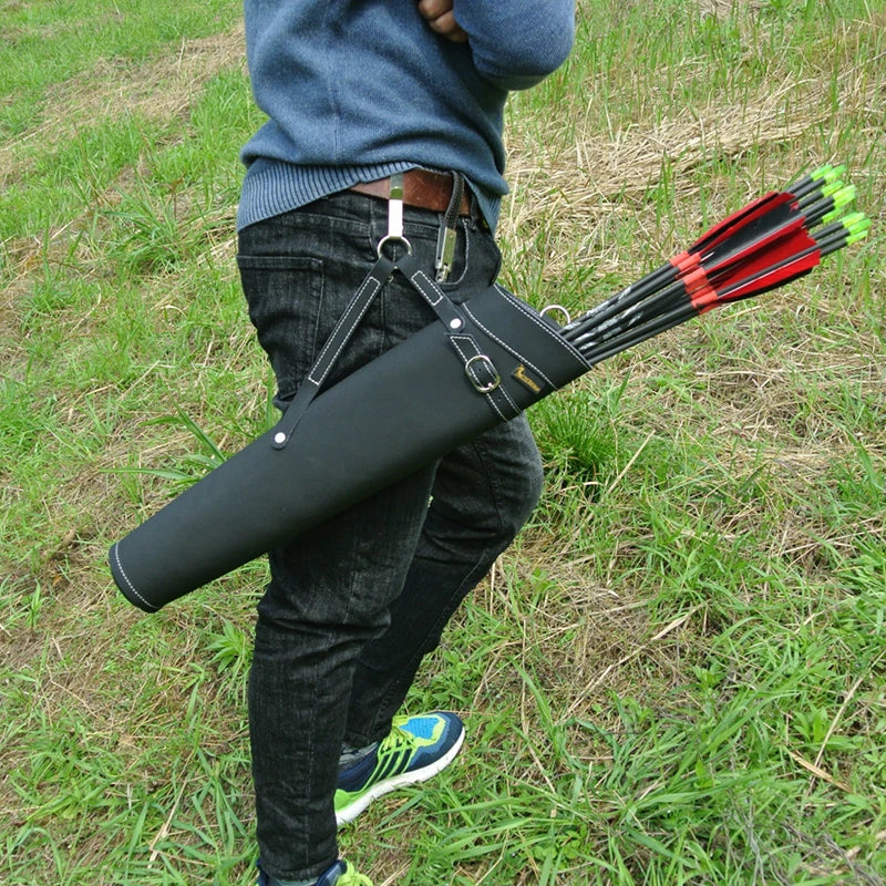 Archery Hunting  52*13cm Pure Leather Arrow Quiver in Black/Yellow Color Shoulder-back Design Arrow Bag waist collapse Bag