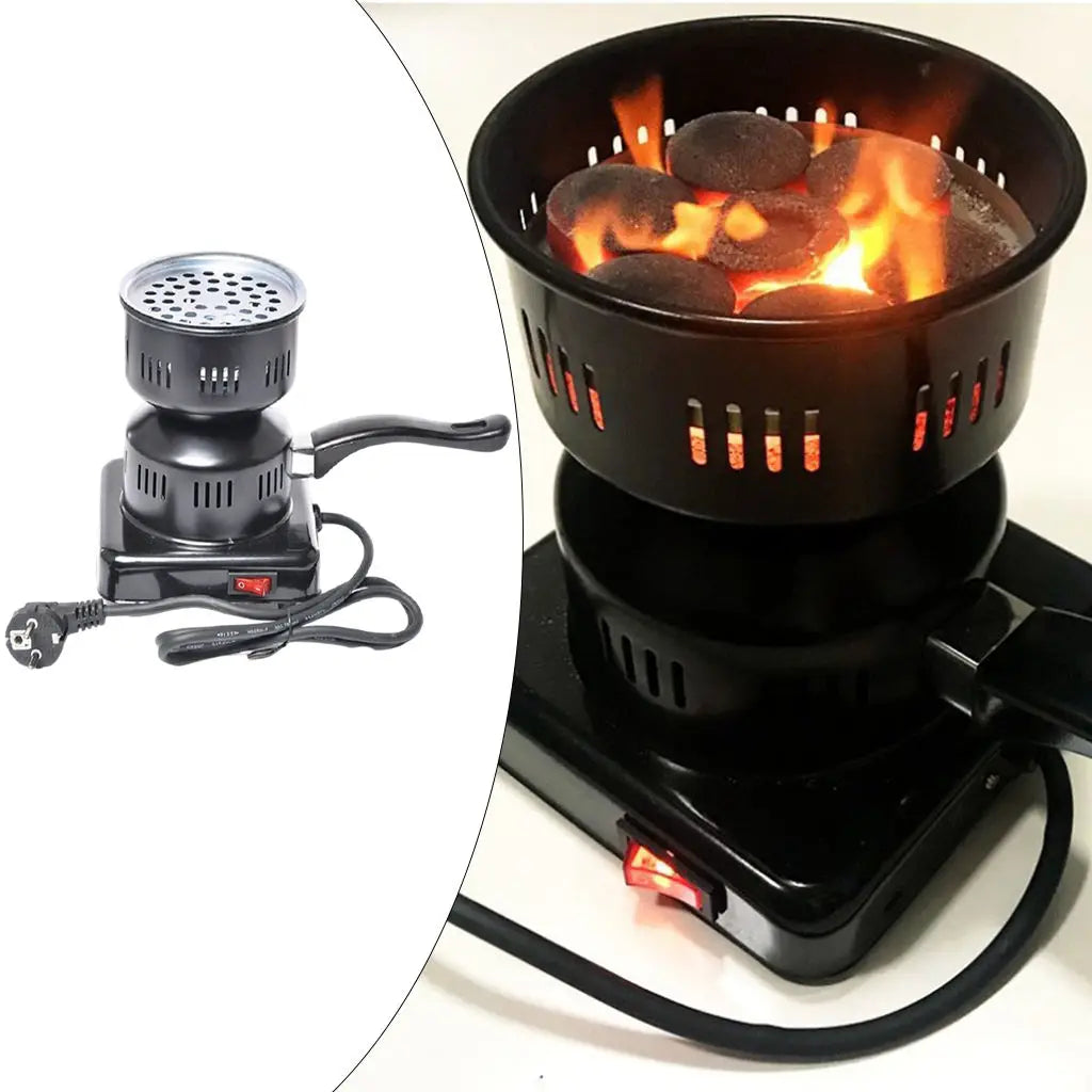 Portable Black Hookah Charcoal Stove, Multipurpose Electric Coals Burner, Quick Heating Shisha Heater for Kitchen Accessory