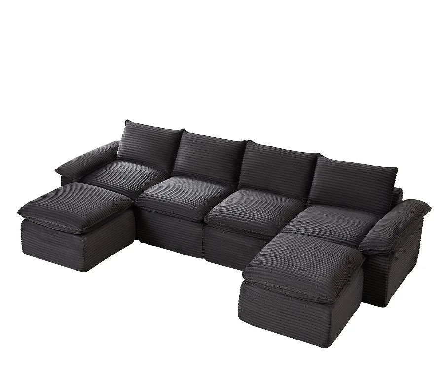Boneless Oversized Sectional Compressed Foam Sofa Set Living Room Modern Convertible Modular Corduroy Vacuum Packaging
