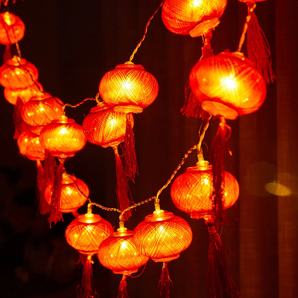 3V Lantern Festival Spring Festival Traditional Chinese Red Lantern String Light/Battery Box New Year Holiday Decorations