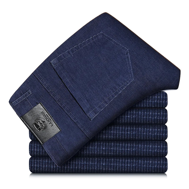 Spring Autumn New Men Pants Corduroy Fabric Comfortable Soft Casual Business Office Male Trousers Khaki Apricot Black Blue