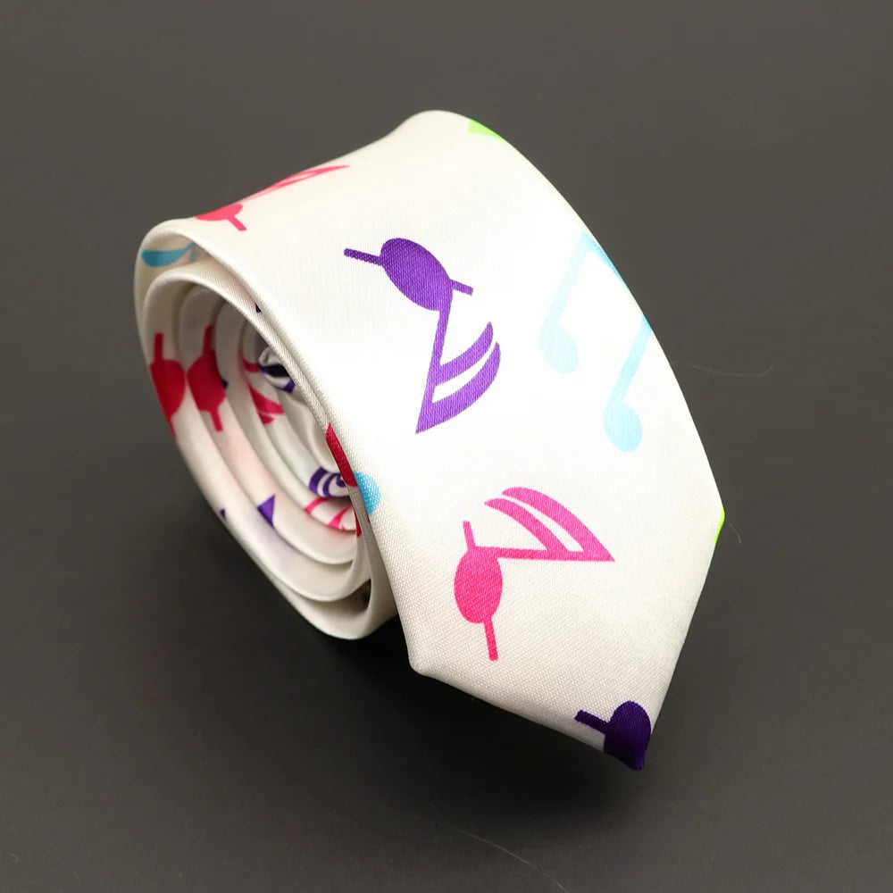 Classic Musical Notes Printed Tie Silky Narrow Neckties Slim Smooth Piano Guitar Necktie Simple Elegant Trendy Unisex Ties Gift
