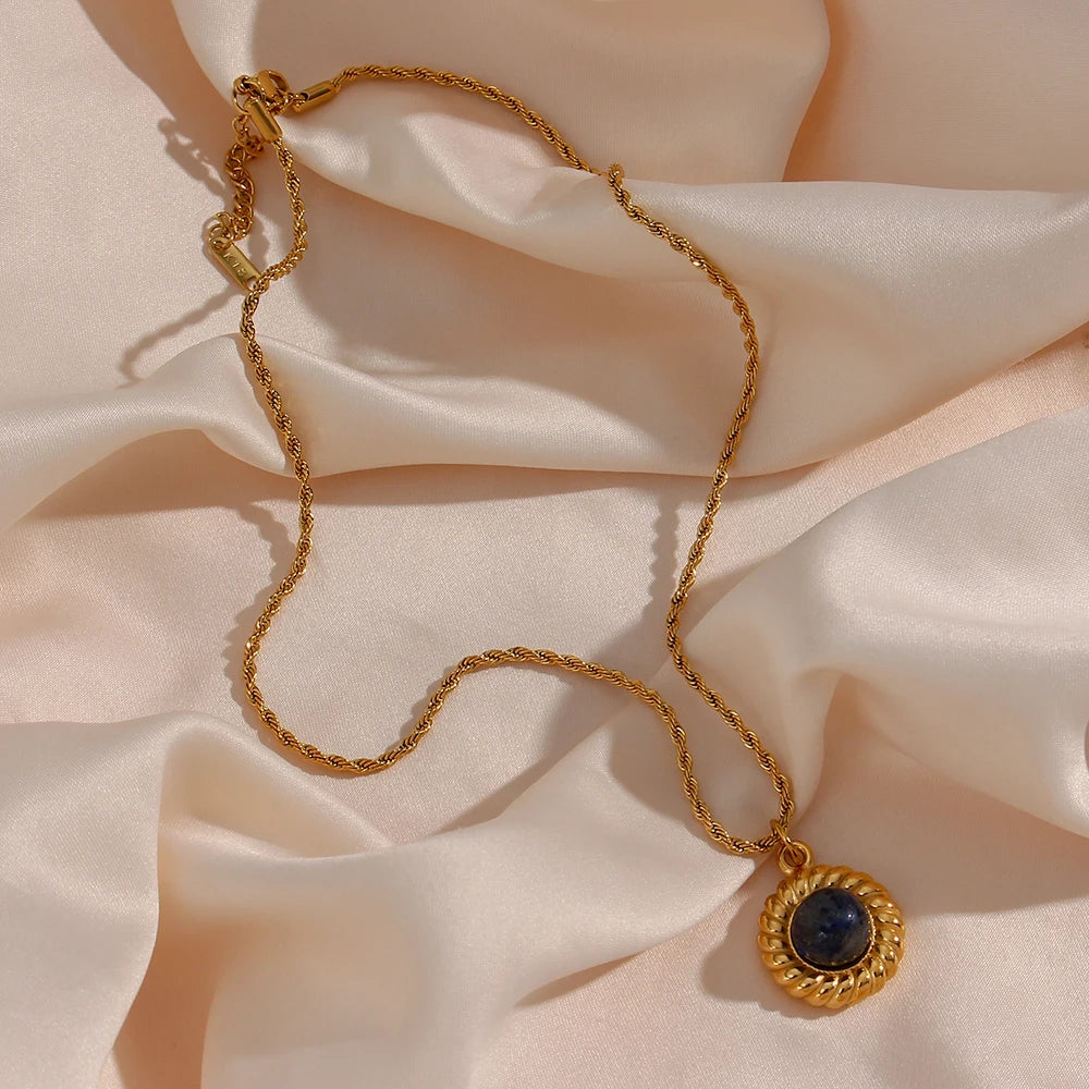 E.B.belle   Elegant Natural Stone Black Carnelian Lapis Lazuli Amethyst Simulated Pearl Pendant Necklace Rope Chian Necklace