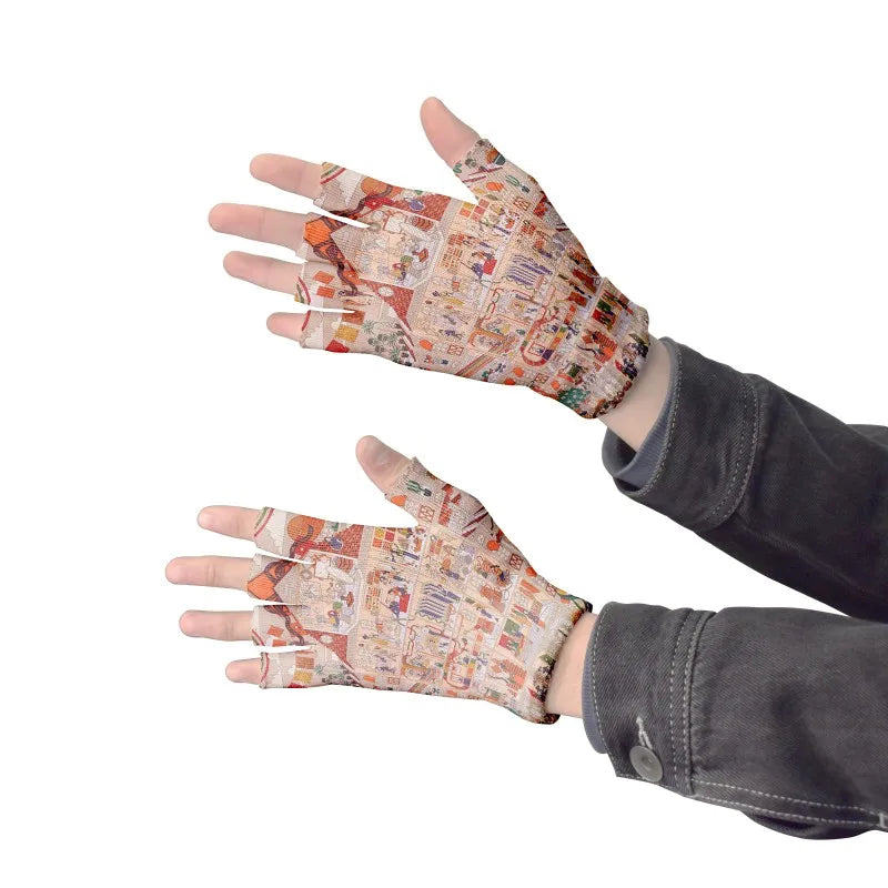 Cartoon Mashup Colorful Pattern Mittens Wrist Spring Summer Fingerless Working Gloves Soft Women Knitted Gloves Open Fingered